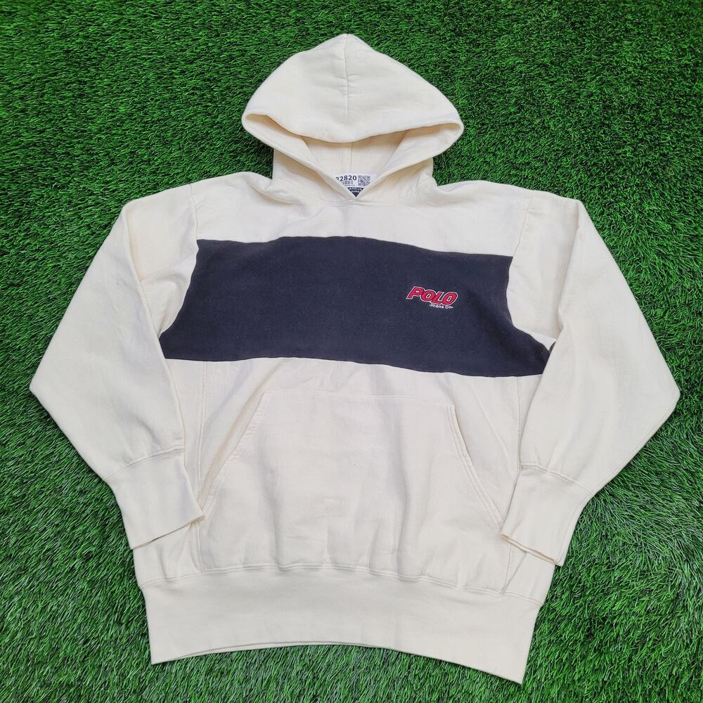 POLO Jeans Colorblock Hoodie Large 23x25 Ivory Blue Ralph-Lauren